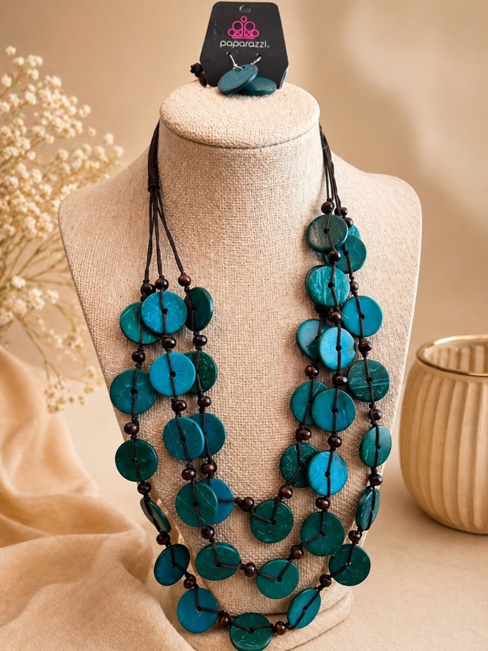 paparazzi Teal Multi-Layer Disc Necklace and Earrings Set🩵